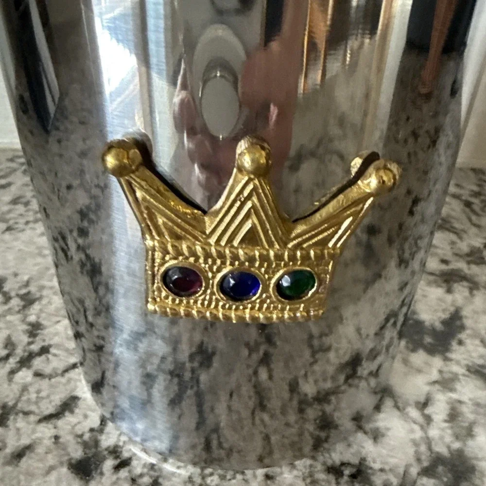 Vintage Mizar Chando India Stainless Steel Ice Bucket Crown Lid Brass Emblem MCM